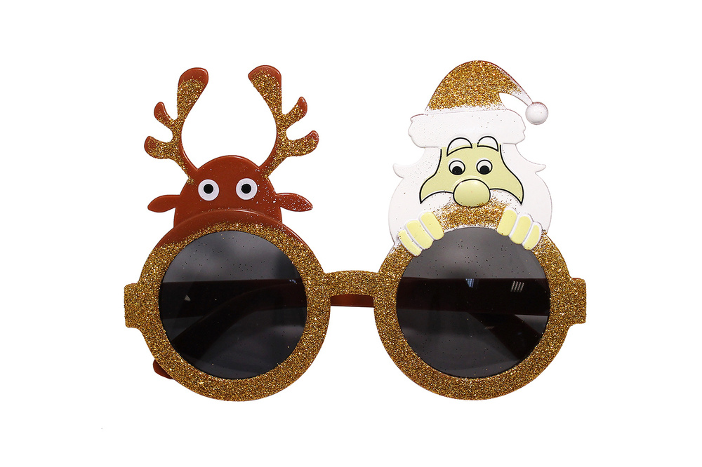 Карнавальные очки пластиковые блестящие Олень и Дед Мороз  #1