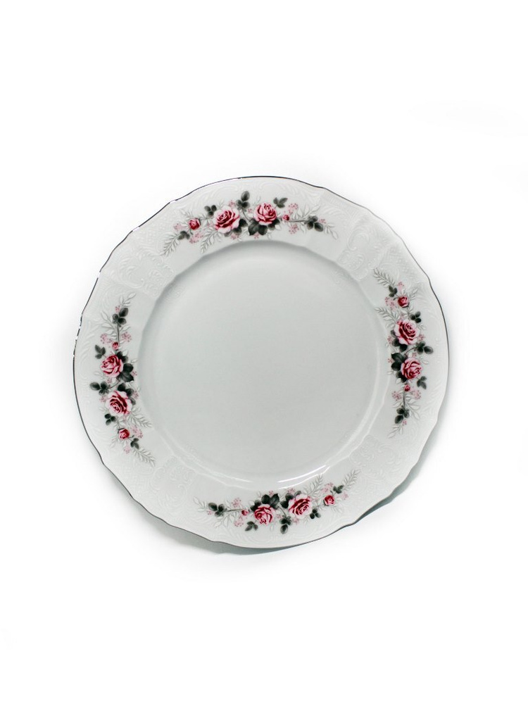 Тарелка мелкая 25 см, Bernadotte; декор "Бледные розы, отводка платина"  #1
