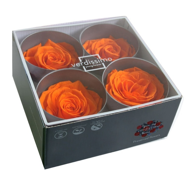 Бутоны розы стабилизированные "Оранж" 4шт, выс 6.0см., диам 6.5-8.0см /флористический материал/для хобби #1