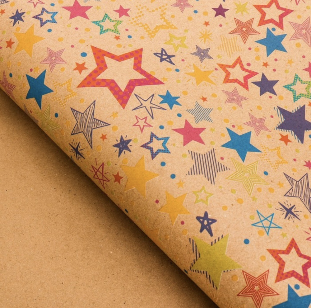 Упаковочная бумага для подарков крафтовая Звёзды 70х100см 1 лист крафт бумага  #1
