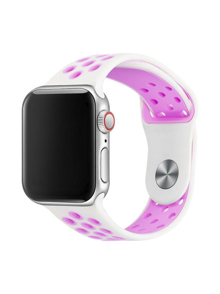 Силиконовый ремешок для часов Apple Watch 38/40/41 мм белый/фиолетовый (№5) / Ремешок на часы эпл вотч #1