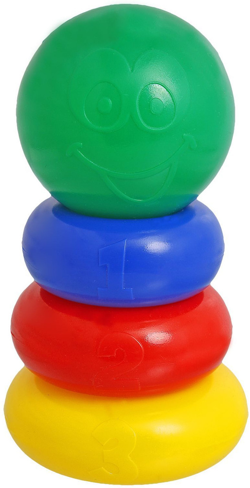 Детская игрушка-пирамидка, 3 разноцветных кольца с шаром, 17 см  #1