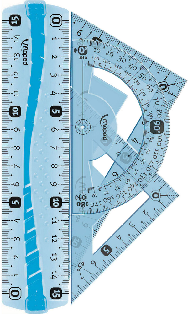 Набор геометрических инструментов MAPED FLEX, линейка 15см, 2 угольника 12см (60 и 45), транспортир 10см, #1