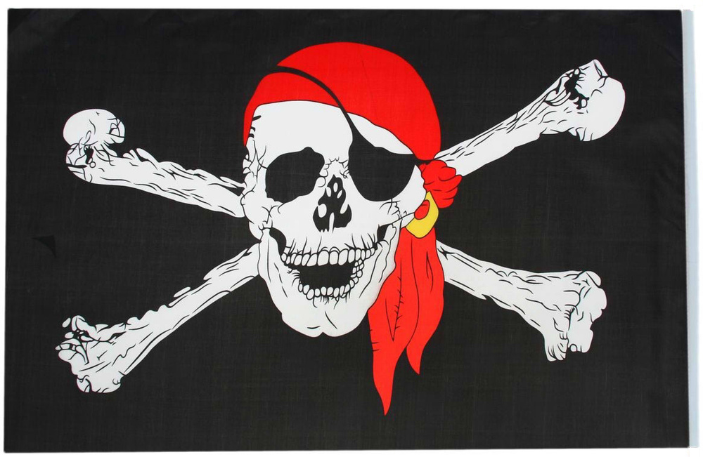 Флаг пиратский "Веселый Роджер" пират в бандане с повязкой, большой 60х90см  #1