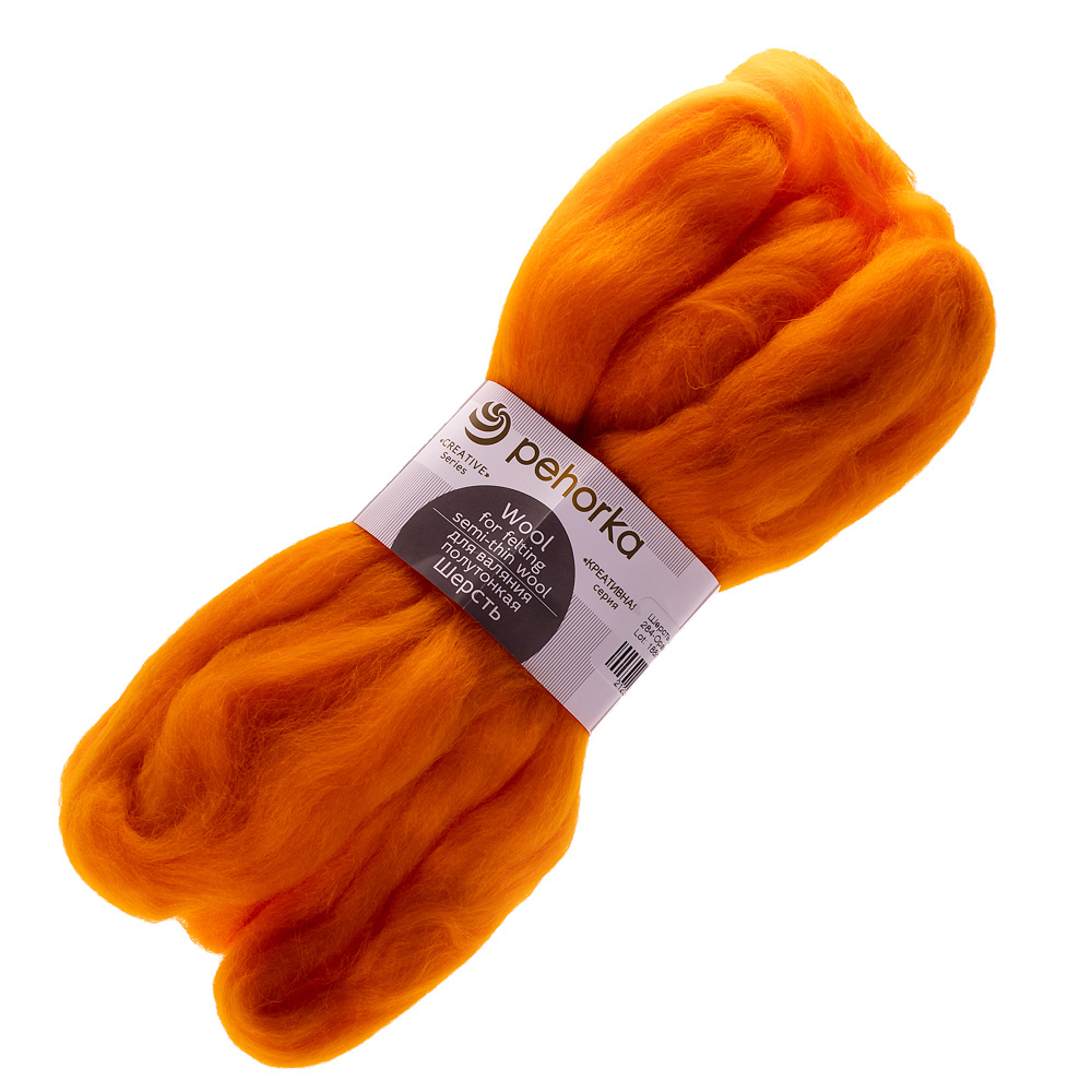 Шерсть для валяния полутонкая 50 г цвет №284 оранжевый Пехорка  #1