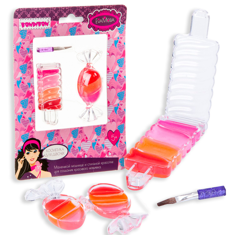 Набор декоративной косметики для девочек Bondibon Eva Moda Леденец и конфетка с блесками для губ 4 цвета #1