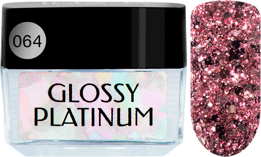 IRISK Гель-лак с блестками Glossy Platinum, № 64 розовый, 5 мл #1