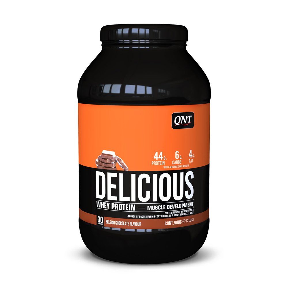 Сывороточный протеин для набора мышечной массы, для похудения, QNT Delicious Whey, 908г, Бельгийский #1