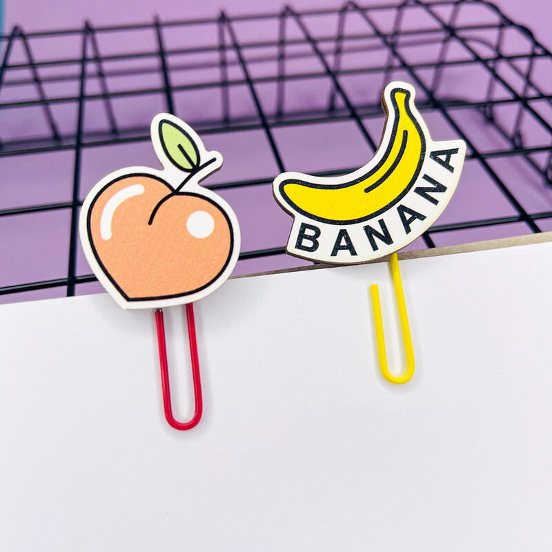 Закладки скрепки для книг и учебников "Банан и персик" 2 шт  #1