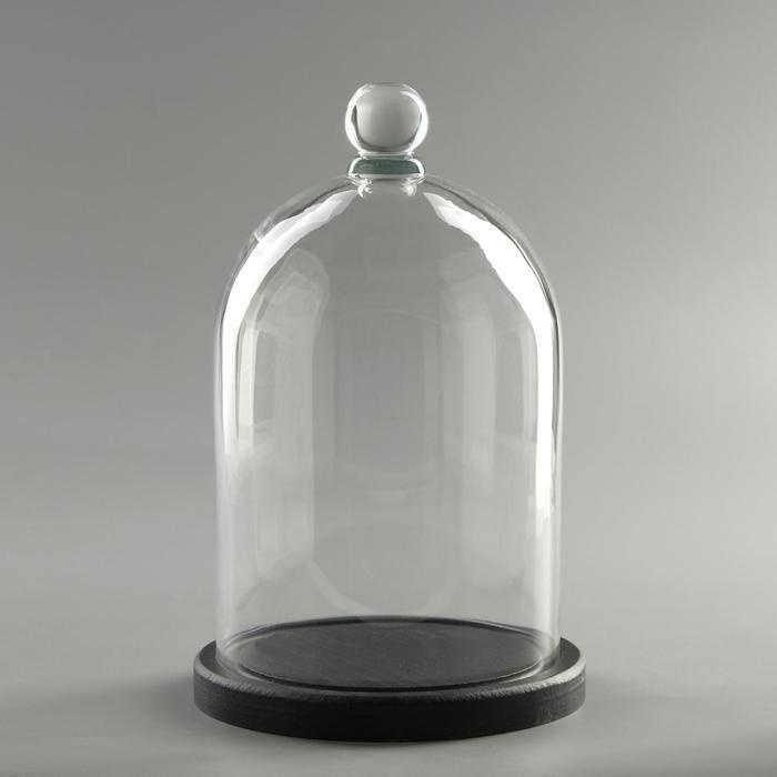 Стеклянный купол-клош с шариком на подставке "Родрик", 24х15 см, стекло, черный  #1