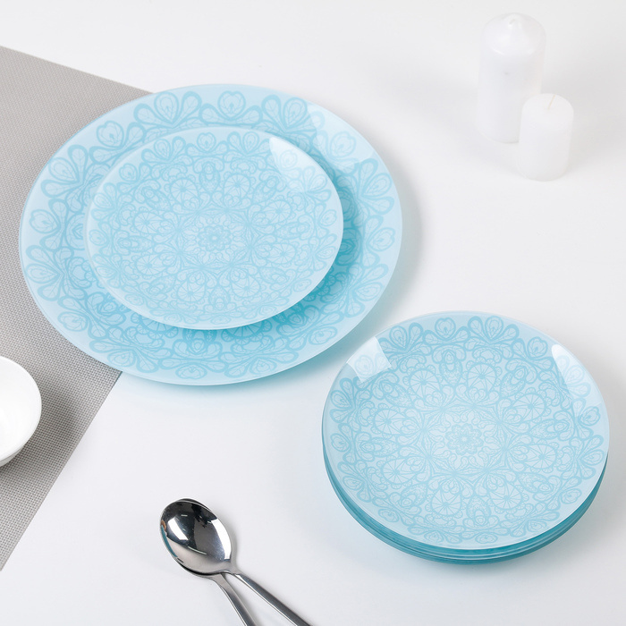 Сервиз столовый "Кружево", 7 предметов: 6 тарелок диаметр 20 см, 1 тарелкадиаметр 30 см, цвет голубой #1