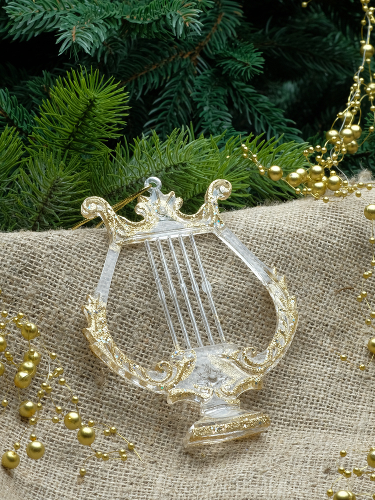 Рождественские декорации Арфа золотая, 12 см, ChinaDans, артикул 2013832/gold  #1