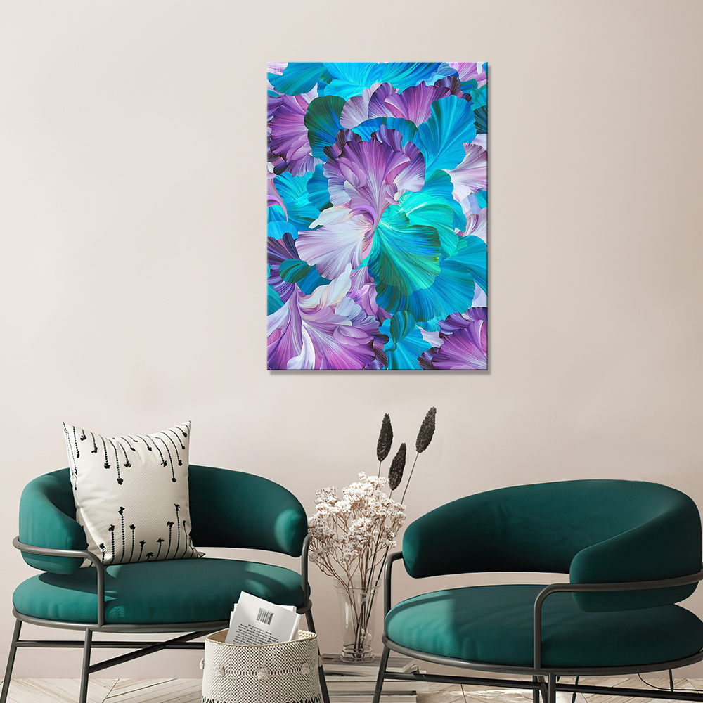 Интерьерная картина на холсте - Лиственный орнамент фиолетово-бирюзовый 20х30  #1