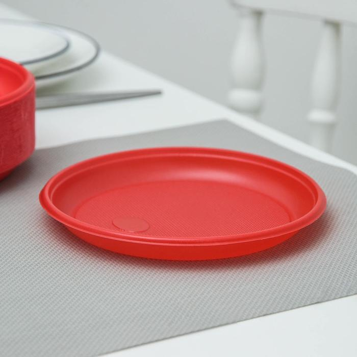 Тарелка одноразовая десертная, диаметр 16,5 см, цвет красный, 100 штук  #1