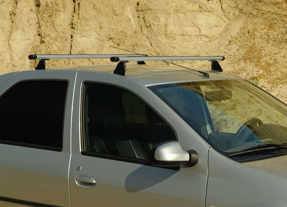Багажник на крышу Renault LOGAN, Sandero / Логан, Сандеро аэро/эконом дуга 50мм / black опоры нержавеющая #1