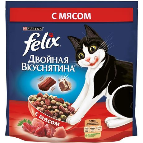 Сухой корм Felix Двойная Вкуснятина для взрослых кошек, с мясом, Пакет, 1,3 кг, 3 упаковки  #1