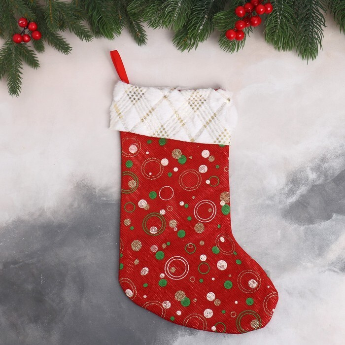 Мягкая подвеска "Носок - салют Рождества" 22х35 см, красный  #1