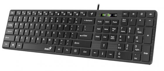 Клавиатура проводная мультимедийная Genius SlimStar 126, USB, 104 клавиши, 9 горячих кнопок, влагоз  #1