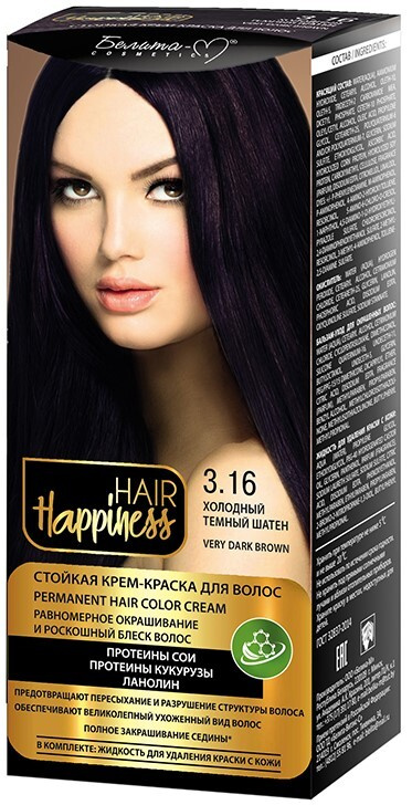 Белита-М Краска для волос Крем HAIR HAPPINESS Стойкая тон №3.16 Холодный темный шатен  #1