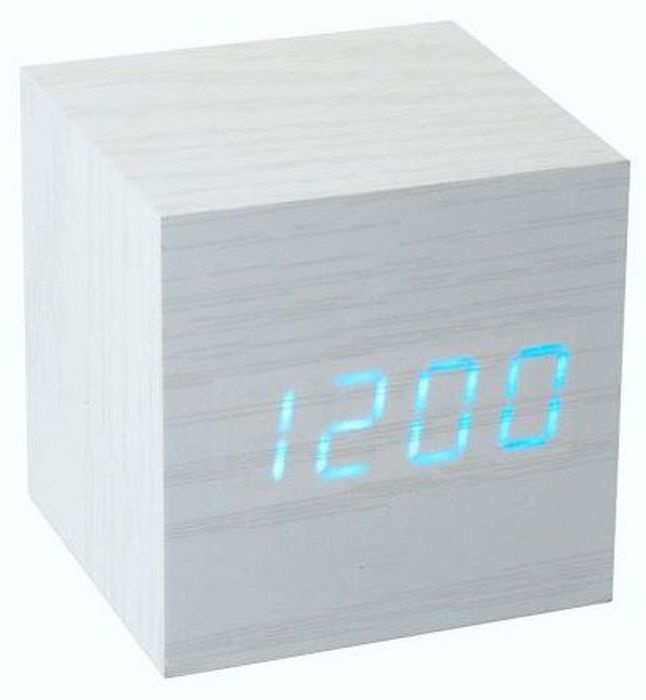 Настольные электронные часы Деревянный куб. Будильник, температура, работа от батареек и сети. Белые #1