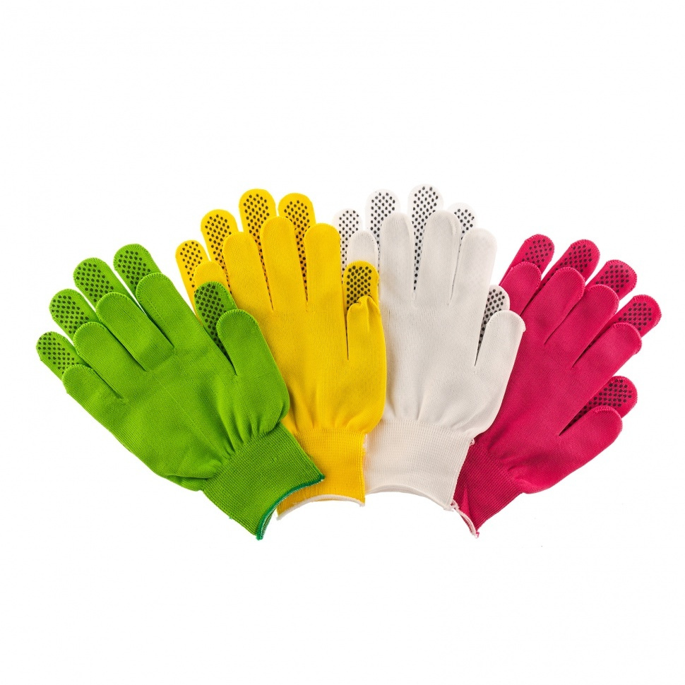 Перчатки в наборе, цвета: белые, розовая фуксия, желтые, зеленые, ПВХ точка, L, Россия Palisad  #1