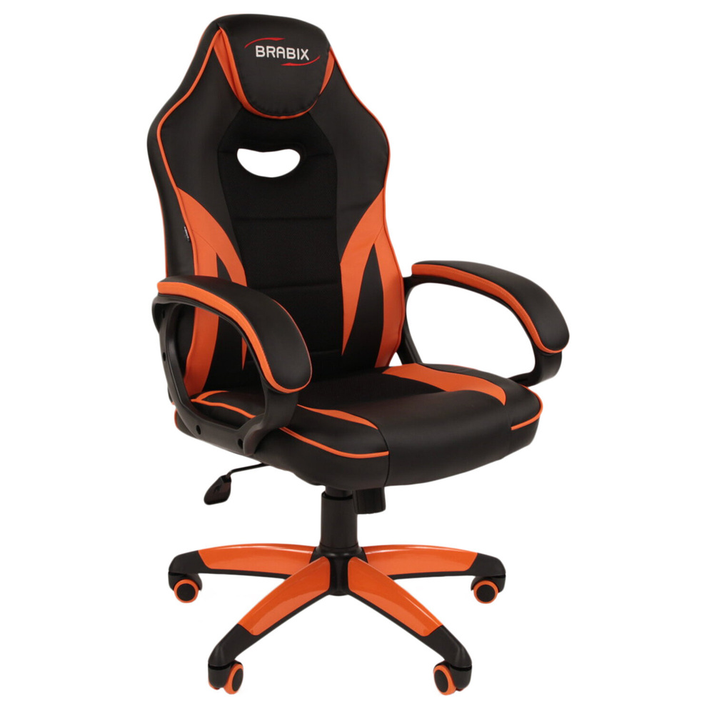 Кресло компьютерное Brabix "Accent GM-161", TW, экокожа, черное, оранжевое, 7083505  #1