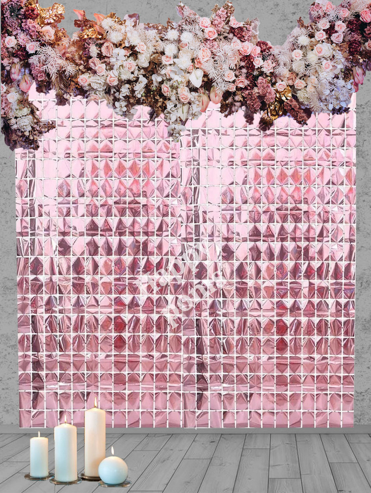 Фольгированный занавес для фотозоны Квадраты 2 шт., розовый (размер 100х200 см.)  #1