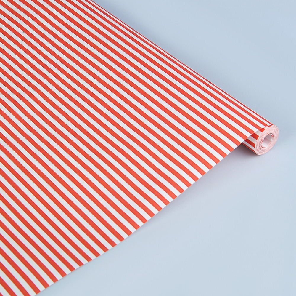 Крафт-бумага белёная односторонняя в рулоне 0,5x10 метров 70 г/м2, принт Полоски красные  #1