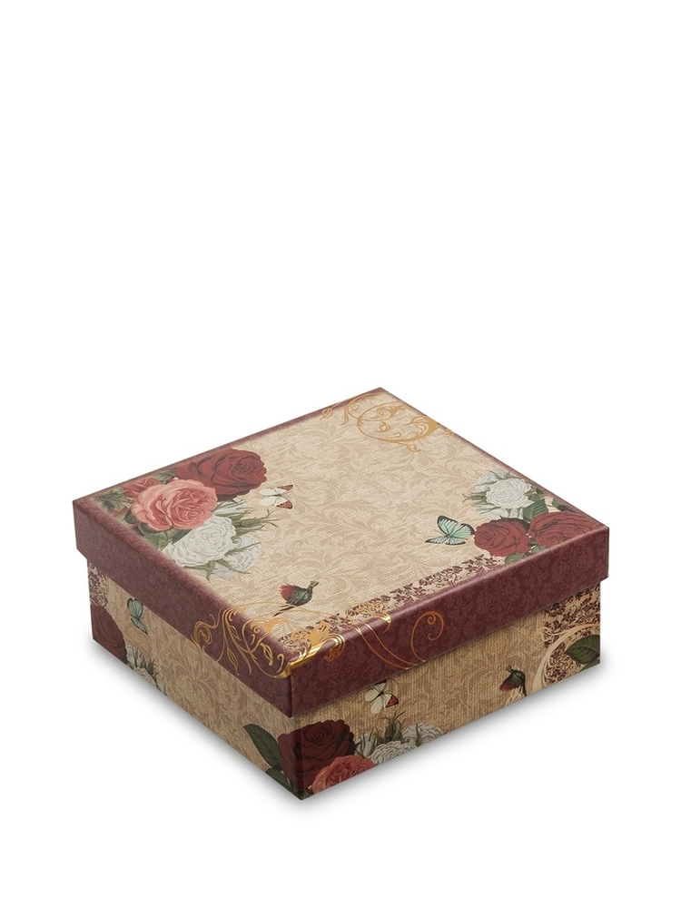 Коробка подарочная "Квадрат" бежевая бордовая 6,5*15*15 см #1