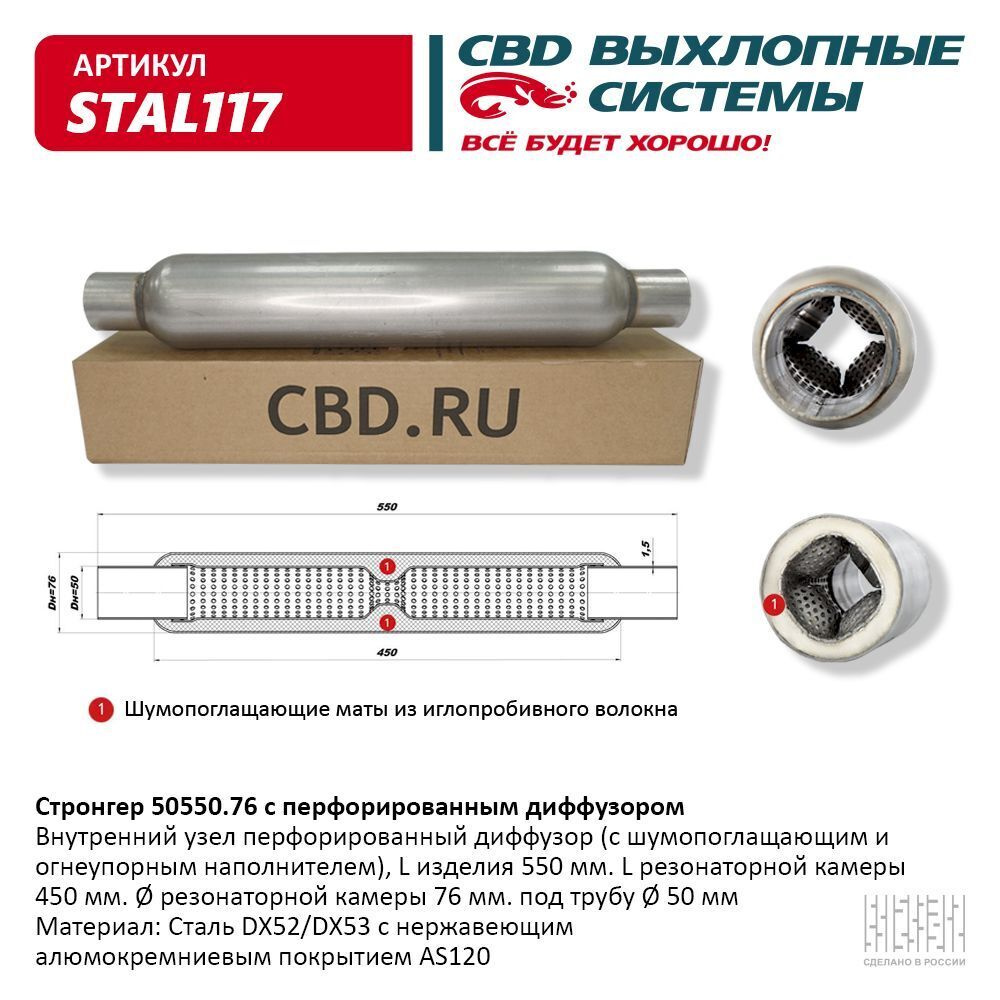 Стронгер 50550.76 с перфорированным диффузором. CBD. STAL117, (50/550/76 мм)  #1