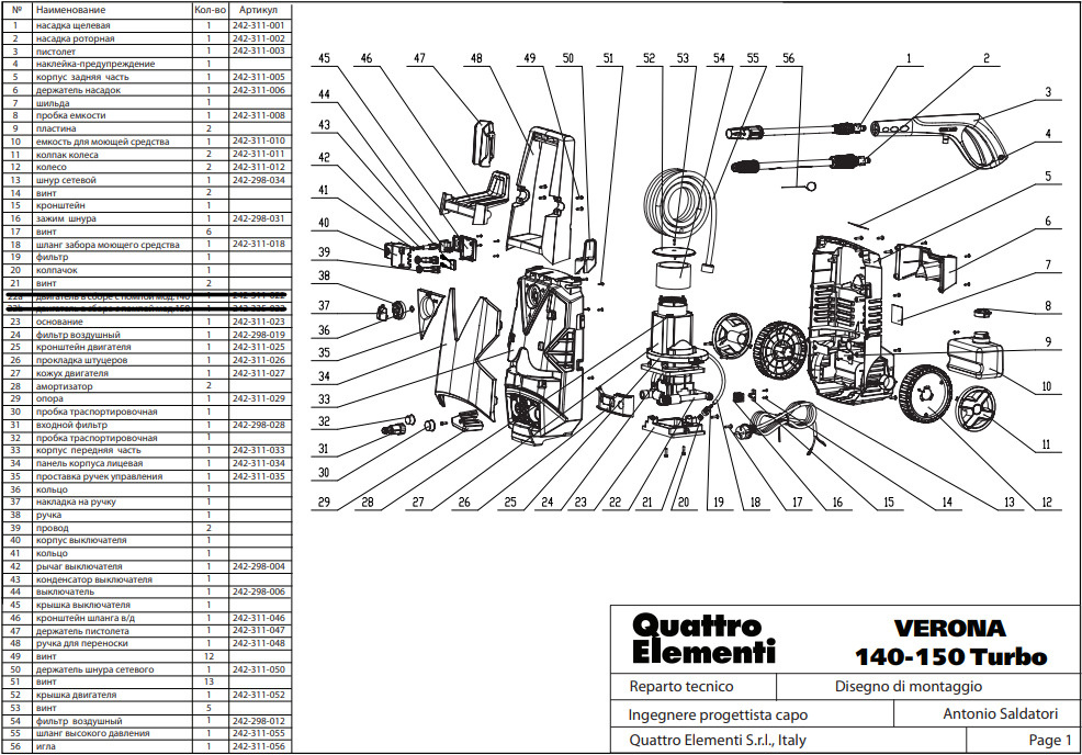 Вал редуктора QUATTRO ELEMENTI VERONA/NAPOLI насоса (242-311-P09) #1