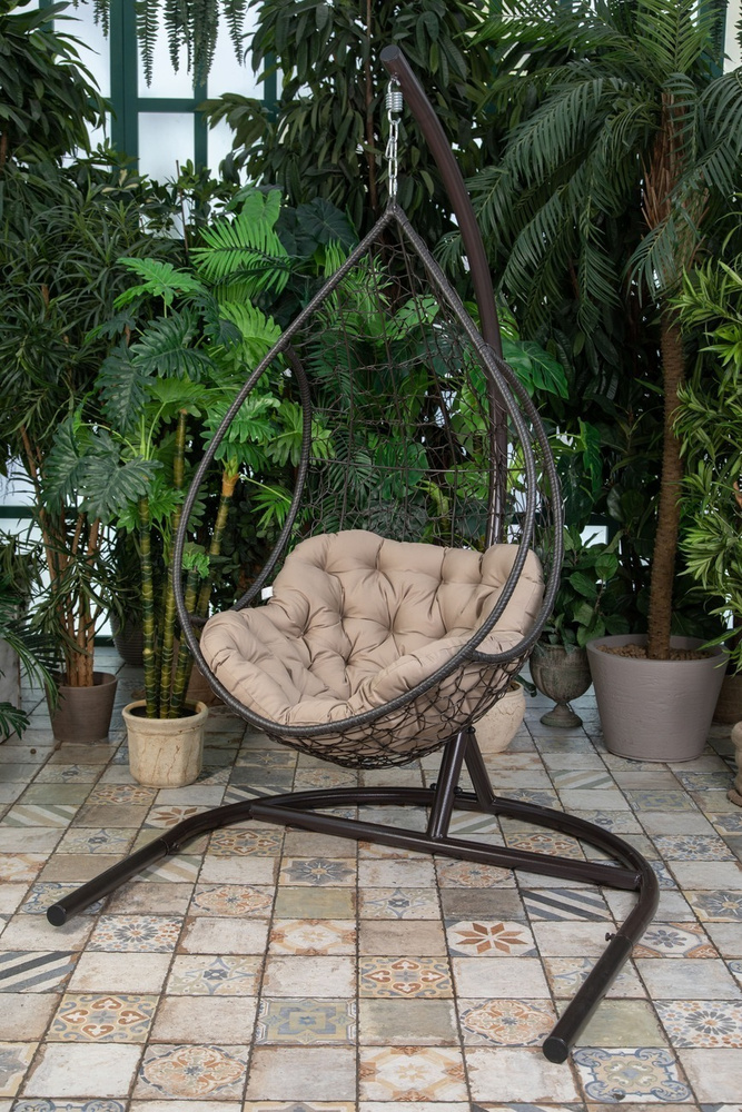 Подвесное садовое кресло Лоартэ на стойке, KALYMERA, плетеный ротанг, мягкое сиденье, одноместное  #1