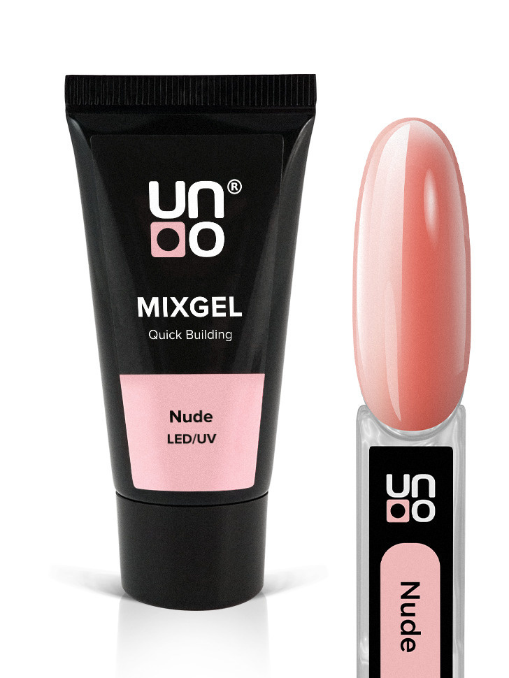 UNO, Полигель для наращивания и моделирования ногтей MIXGEL Nude, камуфлирующий бежево-розовый, туба #1