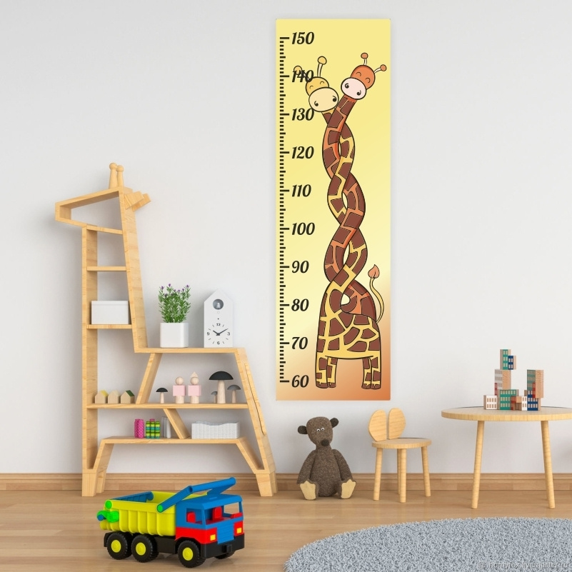 Ростомер детский "Два Жирафа" бумажный 30 х 100 см интерьерный на стену / для девочки / для мальчика #1