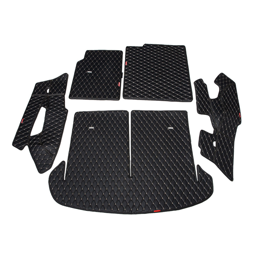 Кожаный 3D коврик в багажник Volvo XC90 I (2002-2014) 7 мест Полный комплект (с боковинами) Черный с #1