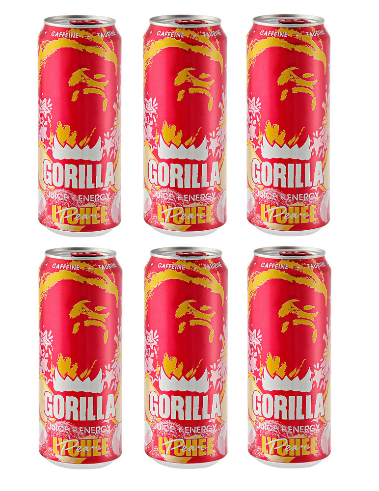 Энергетический напиток Gorilla (Горилла) со вкусом Личи и Груша 6 шт по 0,45 л, ж/б  #1