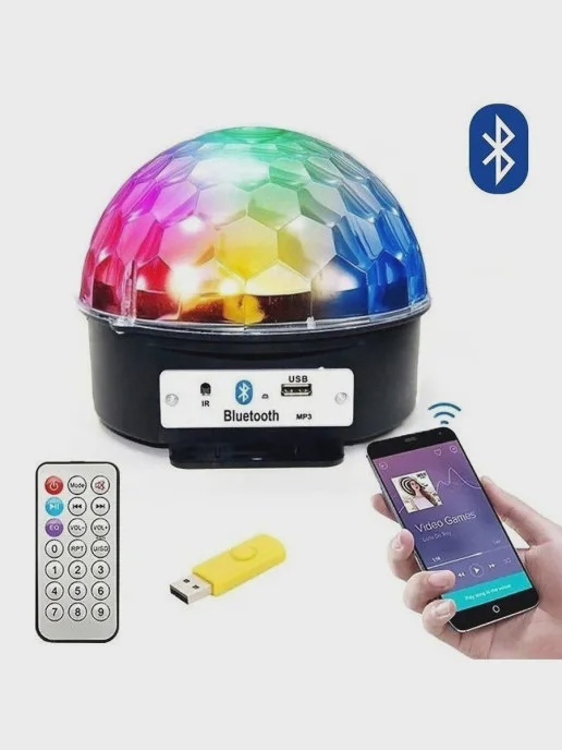 Светодиодный Диско-шар со встроенным динамиком MP3 LED MAGIC BALL LIGHT / Музыкальный Bluetooth проектор #1