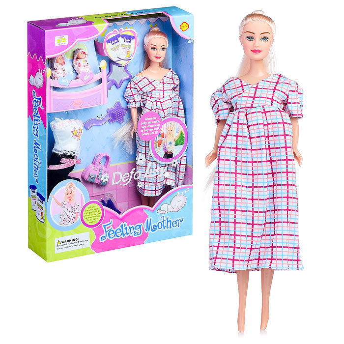 Кукла типа Барби Defa Lucy 30 см 8009 беременная с пупсиком и аксессуарами, в платье в полосочку, в коробке #1