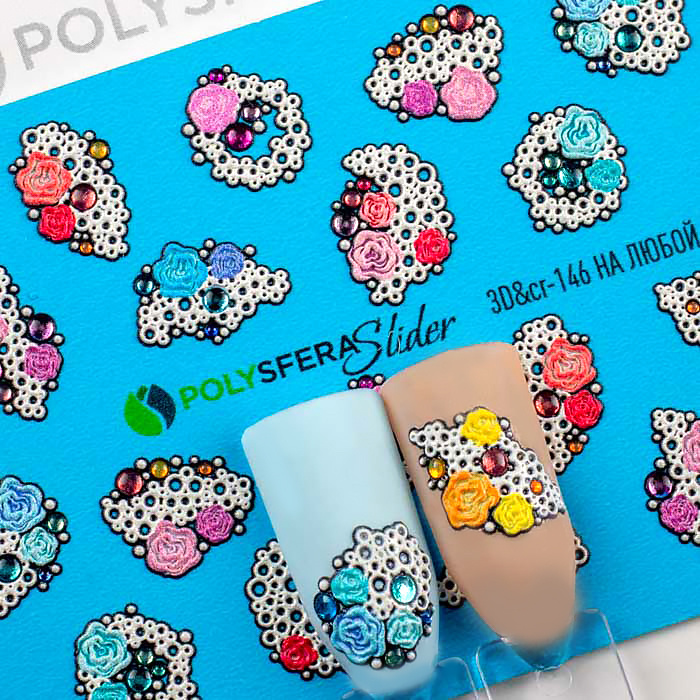 PolysferaSlider / Слайдер для дизайна ногтей "Цветы весна-лето" объем и стразы. 3D&cr-146  #1