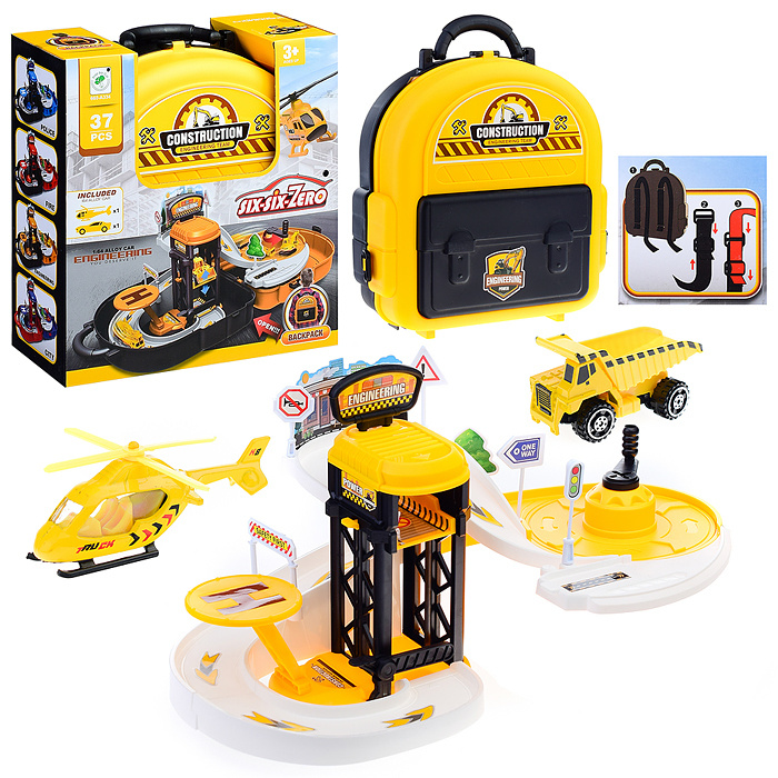 Парковка игрушечная детская с машинкой и вертолетом в рюкзачке/ Игровой набор 660-A334 Парковка в чемоданчике, #1