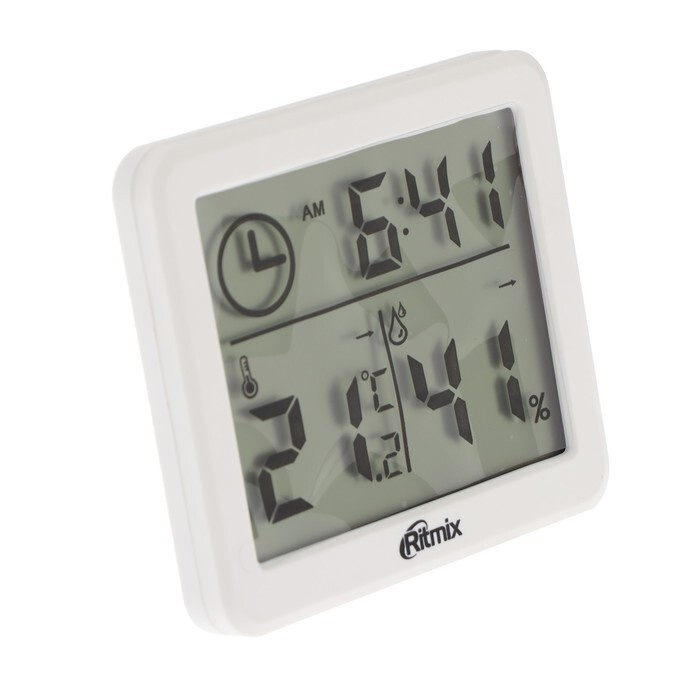 Метеостанция RITMIX CAT-041, комнатная, термометр, гигрометр, будильник, 1хCR2025, белая  #1