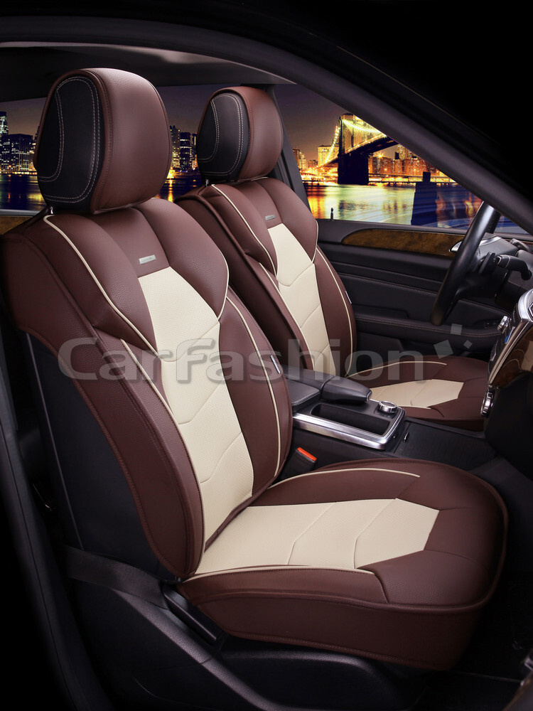 Комплект универсальных накидок на передние сиденья автомобиля CarFashion SAMURAI бежевый/бежевый/коричневый #1