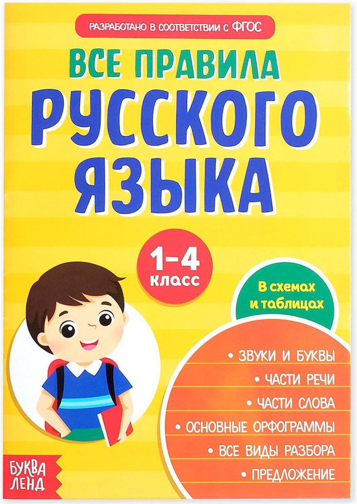 Сборник шпаргалок "Все правила по русскому языку для начальной школы" для детей, конспект с правилами #1