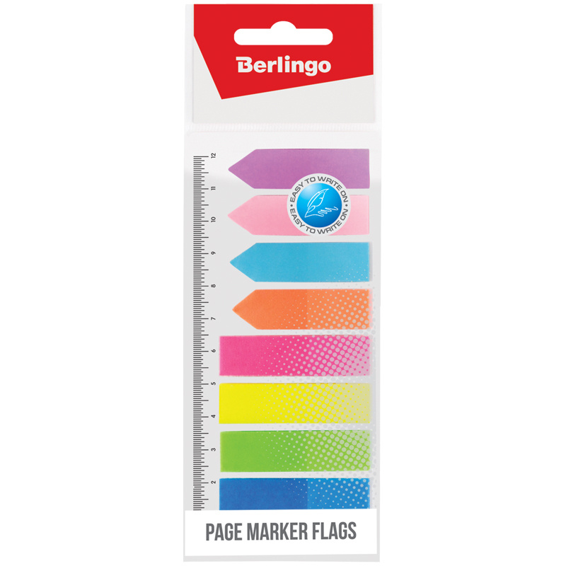 Клейкие закладки пластиковые Berlingo, 8 цветов неон по 25л., 45/42х12мм, на линейке (LSz_45128), 24 #1