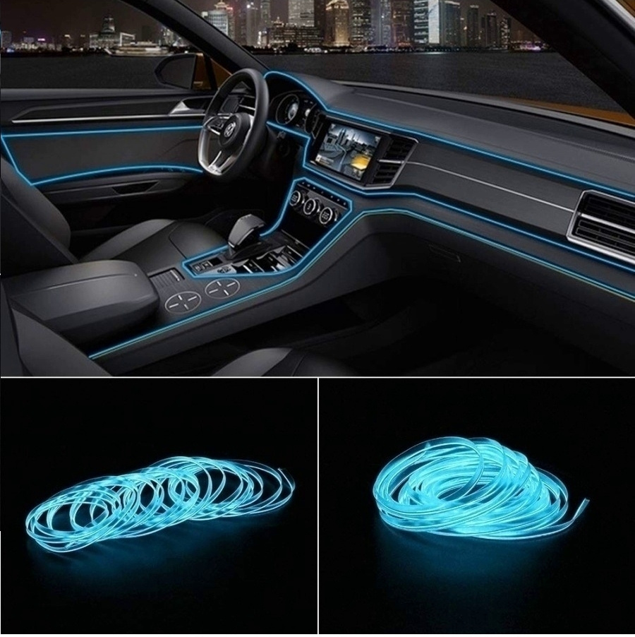 Неоновая лента для авто, 3 м, USB, ледяной голубой, светодиодная подсветка в салон автомобиля, гибкий #1
