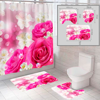 Комплект штора и 2 коврика для ванной комнаты "Цветы-2" #1