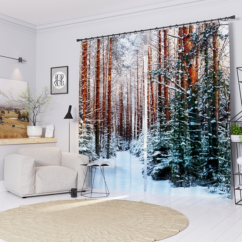 Фотошторы Chernogorov Home Зима в лесу, 160х100см, габардин, на ленте  #1