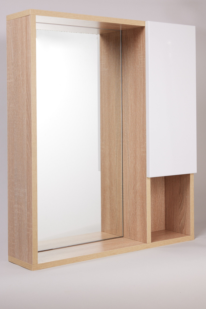 Зеркало-шкаф BESTEX Вудсайд, 60x15x65, правый, навесной, белый глян/дуб сонома  #1