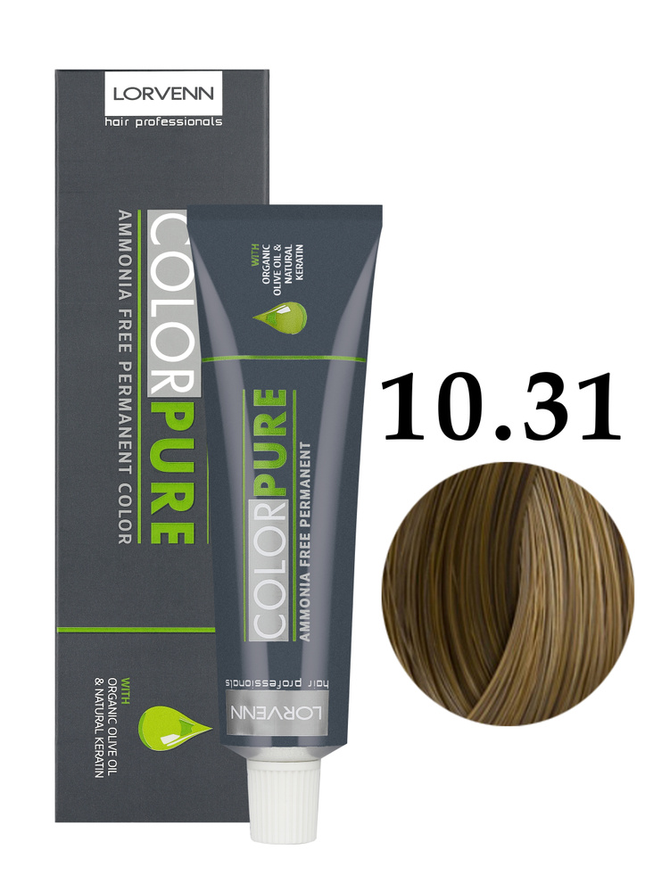 LORVENN HAIR PROFESSIONALS Краска COLOR PURE для окрашивания волос 10.31 очень светлый медовый блондин #1