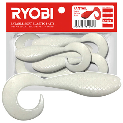 Мягкая силиконовая приманка риппер-твистер Ryobi FANTAIL (51mm), CN001 (white night), ( упк. 8 шт.)  #1